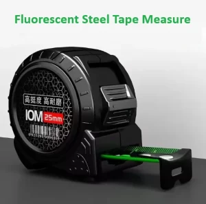 10m florescent green steel tape measure with black casing