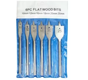 six flat blade wood drill bits in packaging flat pack