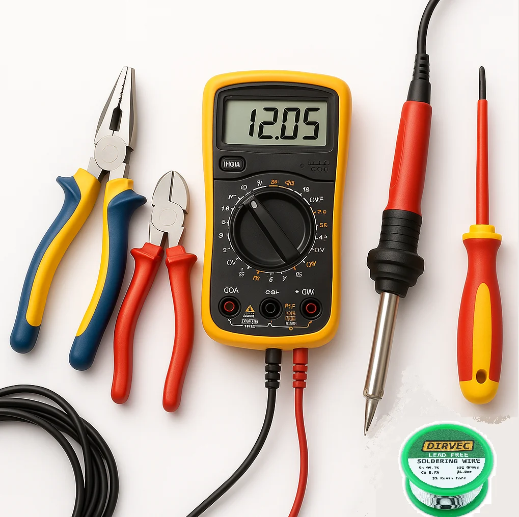 feature image for category - electricians tools like a multimeter, screwdrivers, side cutters and pliers.