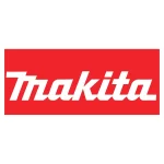 Makita logo in bold white cursive lettering on a red background