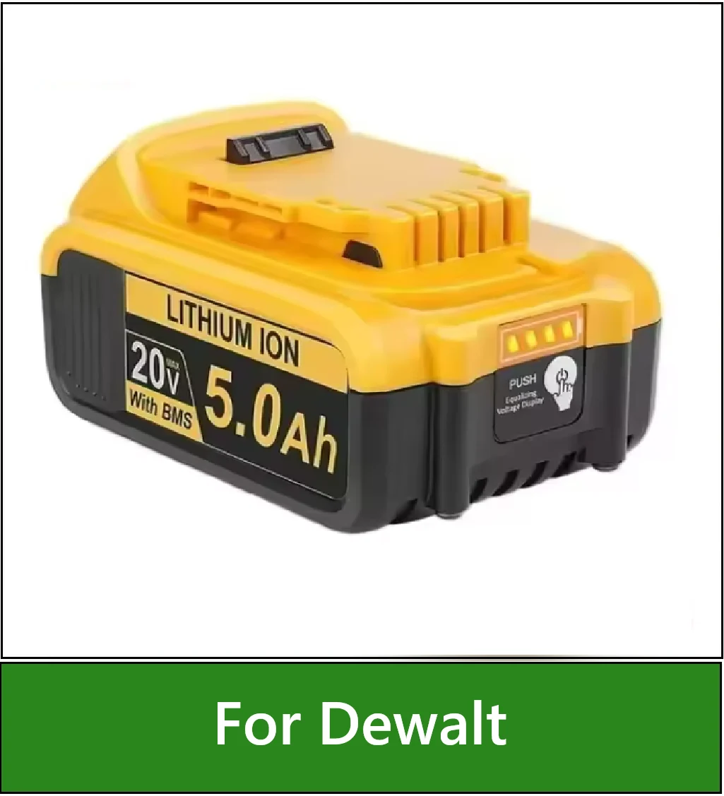 Category navigation tile: Sowing a replacement 20v 5.0Ah battery for Dewalt power tools displayed on a white background,