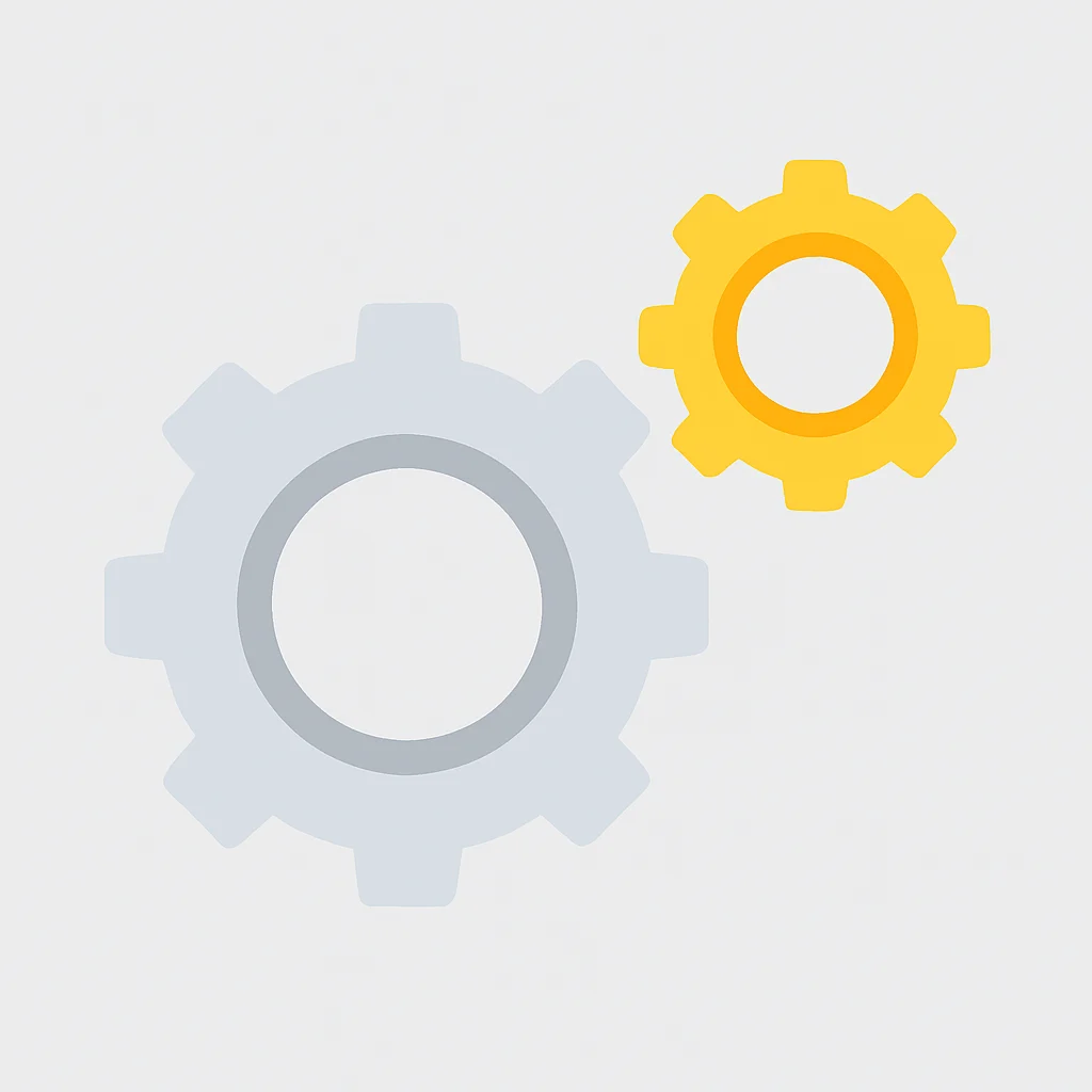 Two interlocking gears, one light grey and one yellow, symbolising site maintenance