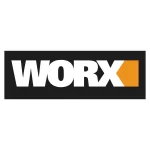 WORX power tools logo with bold white text and orange accent on a black background