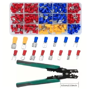 280PCS insulated crimp wire connectors set with red, blue, yellow spade, ring, and fork terminals – quick connect, no soldering required includes crimp tool.