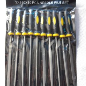 10-piece precision needle file set in flexible plastic sheath – ideal for metal, jewellery, and fine detail work in plastic black wallet