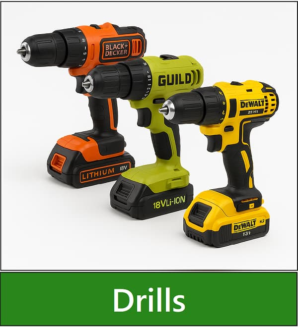 Category navigation tile: Cordless power tools UK – refurbished and new 18V drills for DIY & trade use