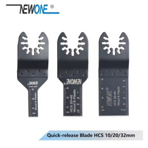 3pcs NEWONE quick release oscillating multi tool blades in 10mm, 20mm, and 32mm sizes for cutting wood, plastic, and soft metal