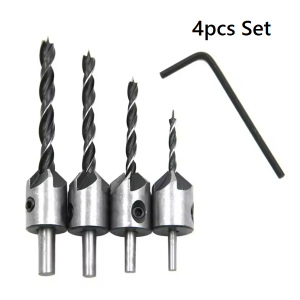 4 piece carpentry countersink drill bit set for woodworking and pilot hole drilling