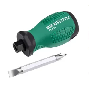 Mini magnetic telescopic screwdriver with green and black handle for slotted and Phillips screws