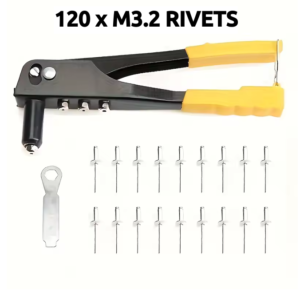 Heavy duty hand riveter set with pop rivet gun and 120 blind rivets