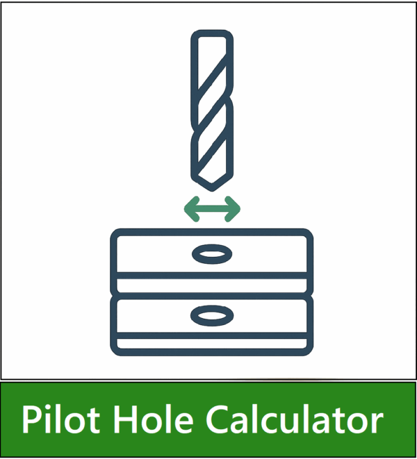 Navigation tile for Pilot-Hole Size Calculator icon showing a drill bit over two boards with clearance and pilot holes