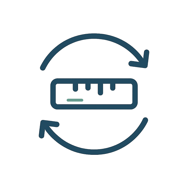 Unit converter icon with ruler and two swap arrows (metric ↔ imperial) icon