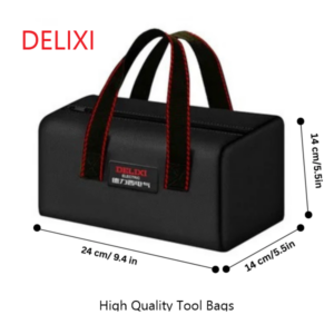 Multifunctional waterproof Oxford cloth tool bag with large capacity, side pockets, and handheld design, durable and portable for electricians and DIY projects.
