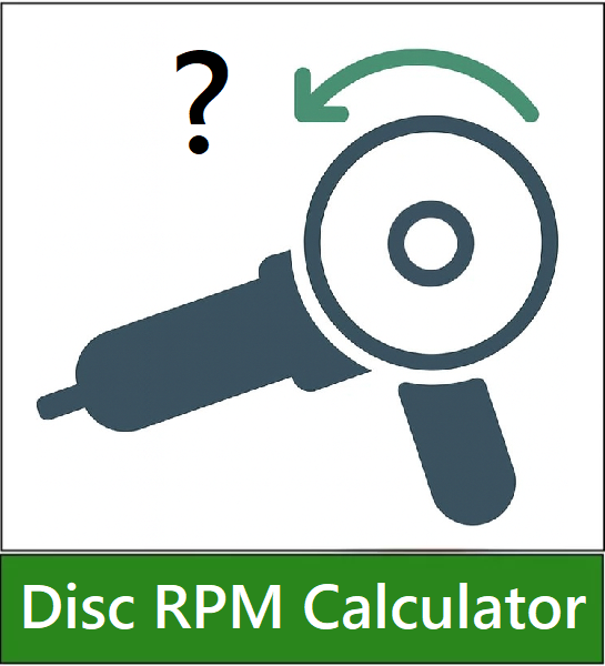 Flat vector icon of an angle grinder and a question mark representing an angle grinder disc RPM calculator