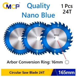 165mm Circular Saw Blade TCT Carbide tipped Nano Blue Coated for Wood Cutting 24T