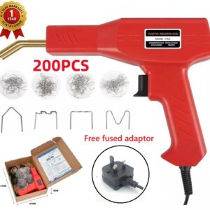 Plastic welder hot stapler repair kit with 200 staples and free EU-to-UK fused adaptor for car bumper and plastic part repairs