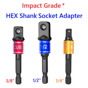 impact grade HEX shank socket adaptors 1/4, 3/8" and 1/2"