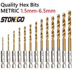 13-Piece metric Hex Shank Titanium-Plated Drill Bit Set – Durable & Precision-Engineered for Wood, Metal & Plastic