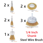 10pcs Assorted Wire Brush & Cup Set for Drill – 1/4" Shank Coarse Crimped Steel