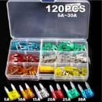 120pcs Mini Blade Fuse Assortment Kit – 5A to 30A Car, Van & Motorcycle Fuses with Storage Box