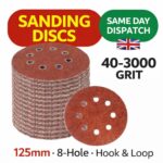 125mm Sanding Discs 10 or 30 Pack – 8 Hole Hook & Loop Pads for Wood & Metal