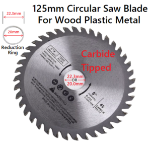 125mm x 20mm Cordless Circular Saw Blade TCT Carbide tipped Nano Blue Coated for Wood, Metal & Plastic Cutting 40T- showing product dimensions