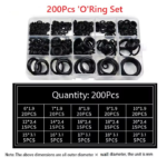 200pcs Nitrile Rubber O-Ring Set – High-Pressure Sealing Gasket Repair Kit