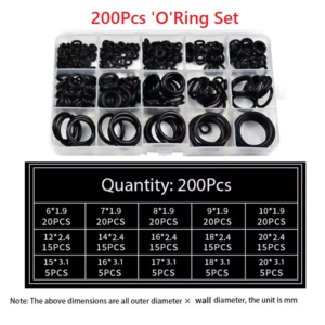 200 piece O-ring set assorted rubber sealing rings for plumbing, automotive and general repairs