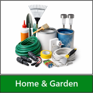 Category navigation tile: Home and garden tools UK – affordable gardening accessories, lighting, and solar power essentials