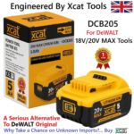 DeWalt 18V / 20V MAX 5.0Ah Battery Replacement - UK Design by Xcat Tools- DCB205