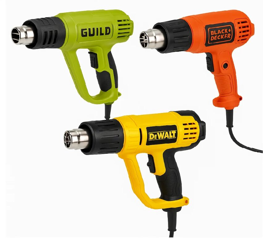 Corded heat guns from Guild, DeWALT and Black+Decker shown side by side navigation tile