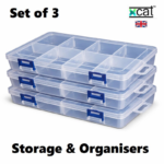 Set of 3 Clear Plastic Storage Organiser Boxes – 8 Compartments