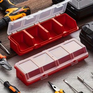 4-compartment small parts organiser box with clear lid for screws, drill bits and DIY hardware storage