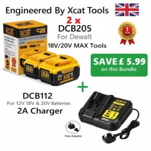 2x DCB205 5Ah replacement batteries with DCB112 charger bundle compatible with DeWalt 18V 20V MAX tools