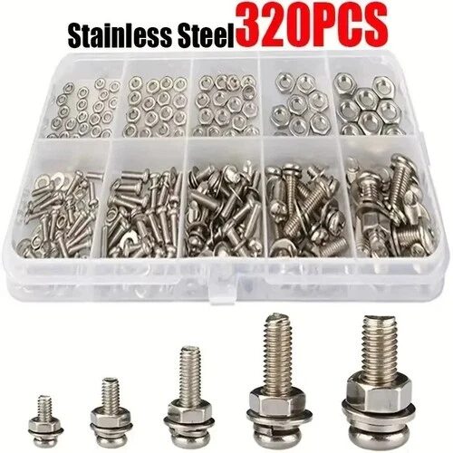 stainless steel screw and nut kit M2 M3 M4 M5 assortment box 320 pieces