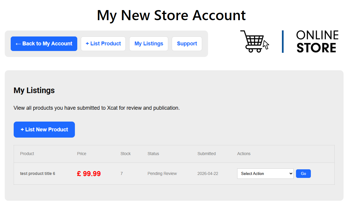 Example Xcat trusted seller vendor store page showing seller profile, product categories, ratings, and contact vendor section on Xcatalogue marketplace