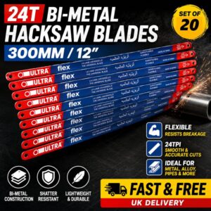 24T bi-metal 300mm hacksaw blades pack for metal cutting and general workshop use