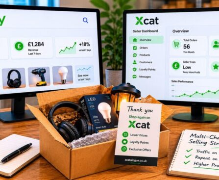 Independent ecommerce seller using eBay for customer traffic and Xcat for repeat customers, loyalty rewards, lower fees, and multi-channel ecommerce growth
