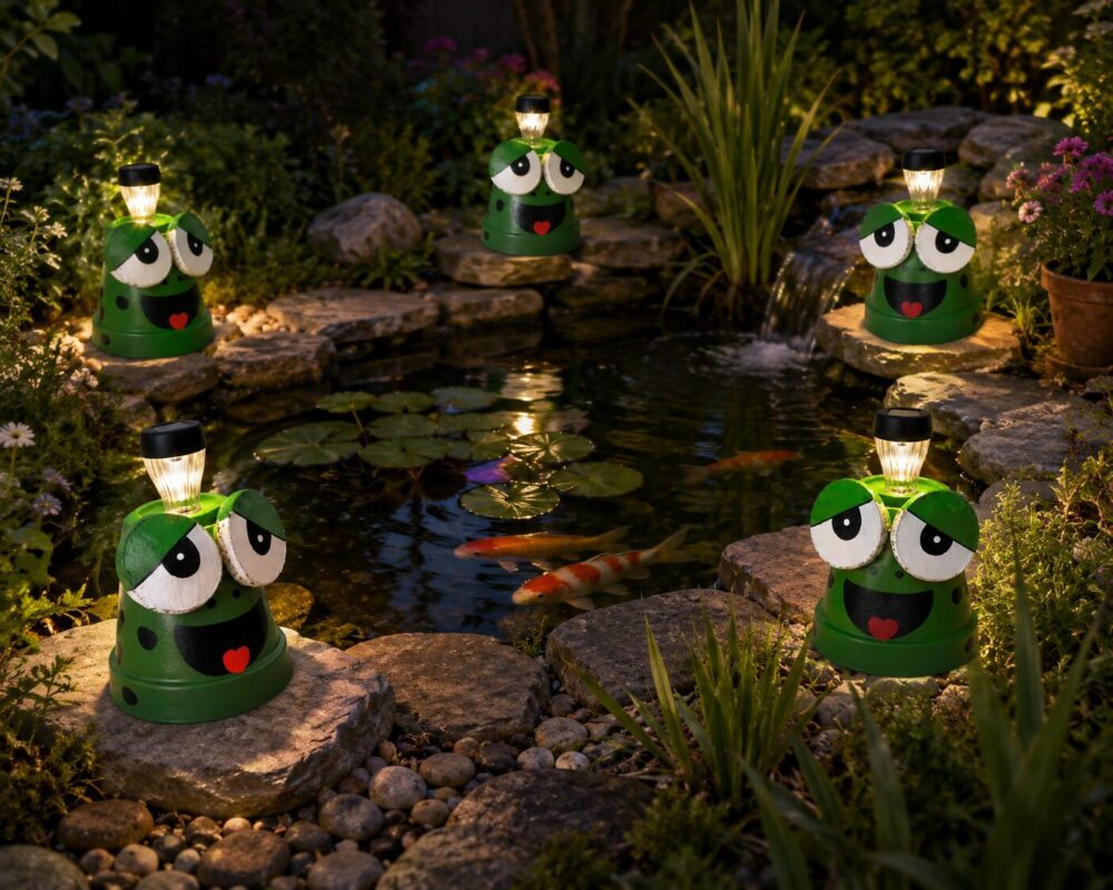 Set of 2 Frog Solar Garden Lights Outdoor Decorative Plant Pot Ornaments LED Patio Decor - Image 3