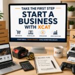 Start a business with Xcat marketplace showing seller storefront, products, categories, and opportunities for side hustles and small businesses