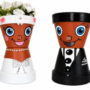 Bride & Groom Character Plant Pots – Handmade Wedding Gift