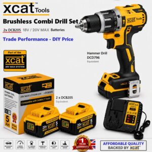 Xcat™ 20V Brushless Combi Drill Set with 2 x 5.0Ah Batteries & Charger
