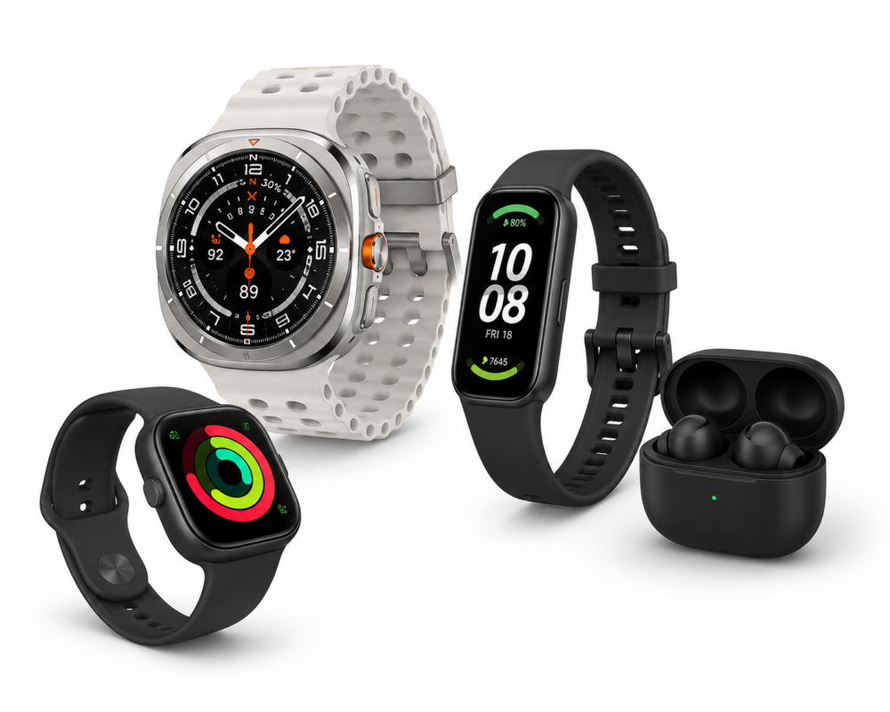 Smartwatches, fitness trackers and wearable technology devices category navigation tile.