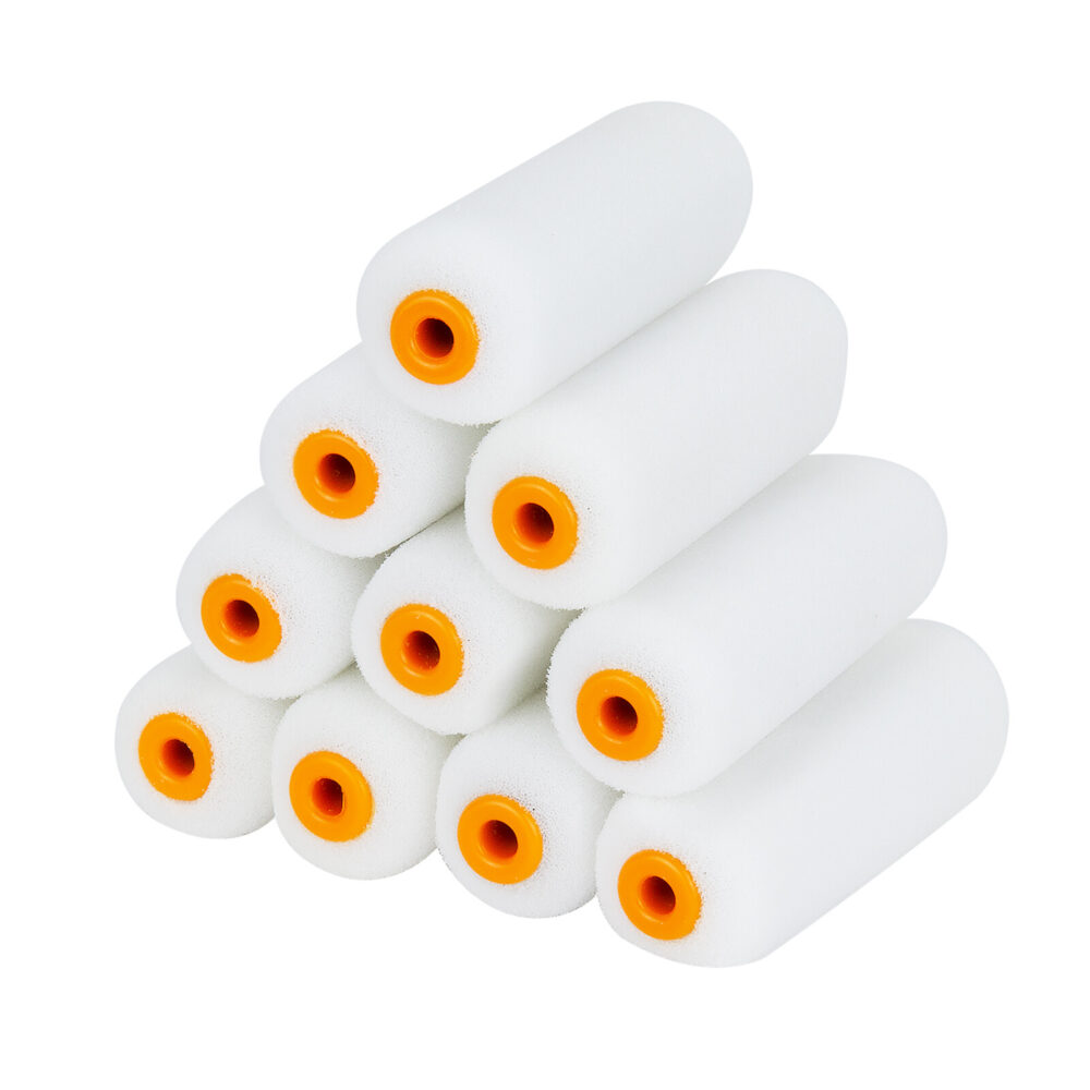 10 Pack 100mm Mini Foam Paint Roller Sleeves – White Sponge Rollers