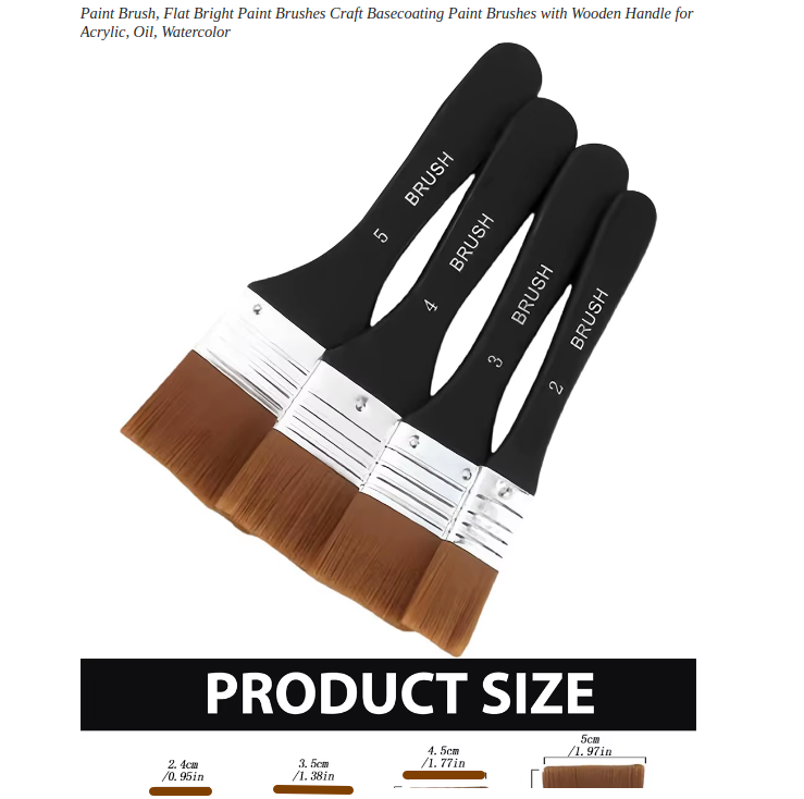 Set of 4 Flat Nylon Paint Brushes – Wooden Handle for Acrylic, Oil & Crafts