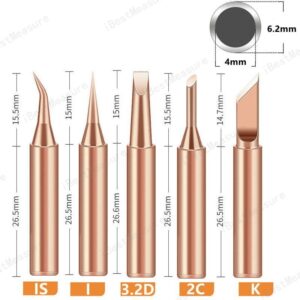5-Piece 900M Soldering Iron Tip Set – Pure Copper Replacement Soldering Tips